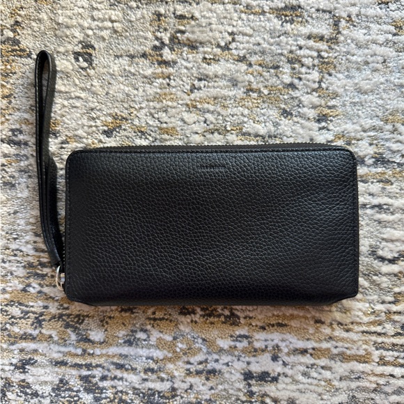 All Saints Black Leather Zippered Pouch wallet - Picture 1 of 6